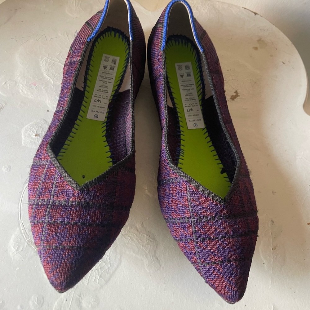 💎Rothy's Plaid Flats in Purple and Blue 2020 Limited Edition. No box - Picture 2 of 16